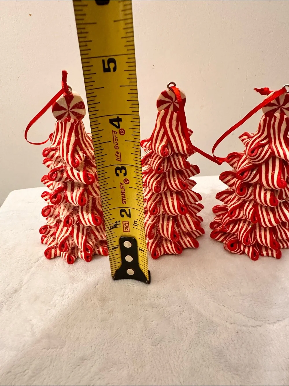 Striped Peppermint Candy Cane Christmas Tree Ornaments Glitter - Set of 3